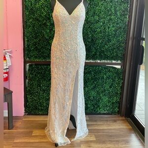 Primavera couture white sequins gown